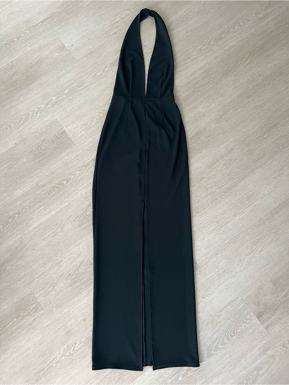 TOBI Black Halter Plunge Neck Bodycon Front Slit Chic Maxi Dress Women’s Small